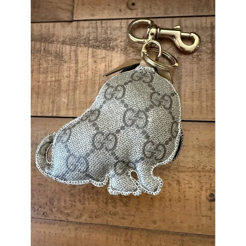 Gucci Key Chain Women's Brown GG Canvas Leather Dog Bag Charm Made Italy - Picture 5 of 7